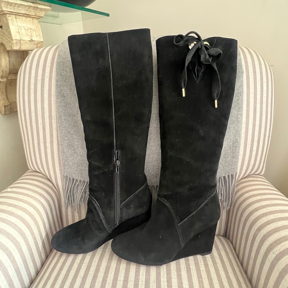 Kate Spade Gayle Black Suede Wedge-Heel Boots